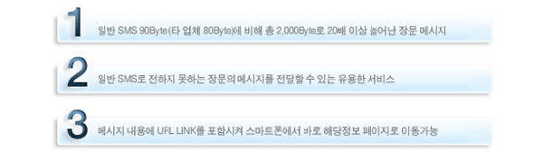 1. Ϲ SMS 90Byte(Ÿ ü 80Byte)   2,000Byte 20 ̻ þ 幮 ޽ 2. Ϲ SMS  ϴ 幮 ޽   ִ   3. ޽ 뿡 URL LINK Խ Ʈ ٷ ش  ̵